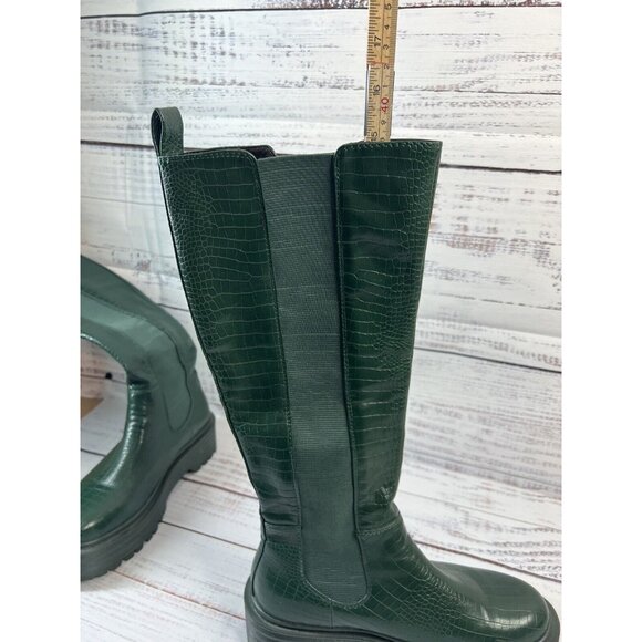 AZALEA WANG Knee High THE RIDING CROC Vegan Green Leather Boots SUE 7.5 Grunge - Picture 8 of 13